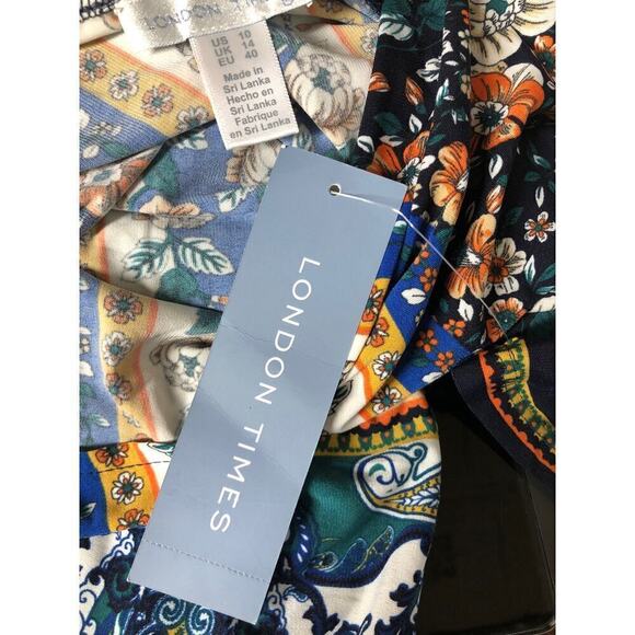 London Times Dress Floral Border Pattern 3/4 Sleeve Shift Mini Multicolor NWT 10 - Picture 8 of 11